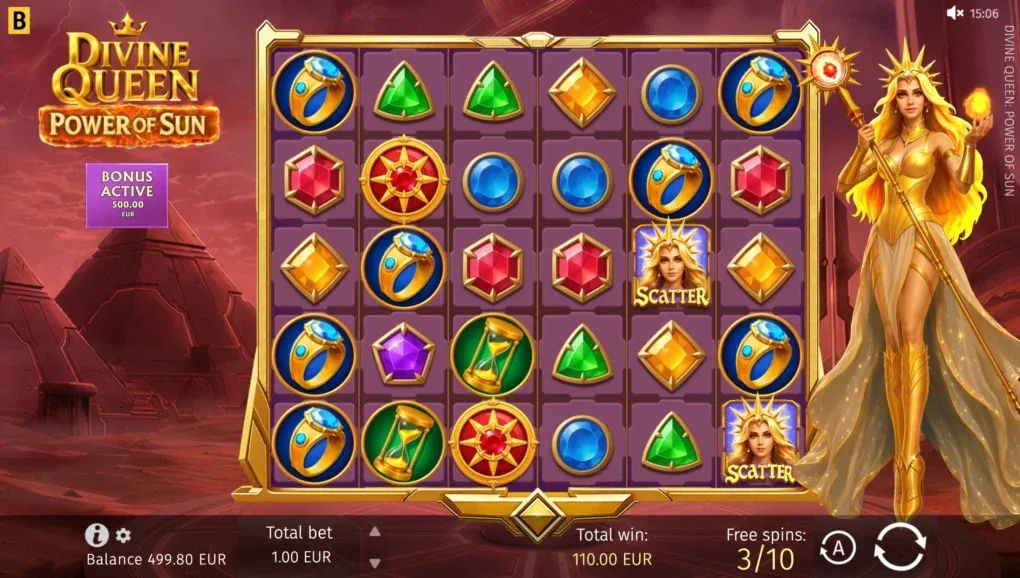 Divine Queen: Power of Sun Review - RTP and Cell Multipliers preview 3