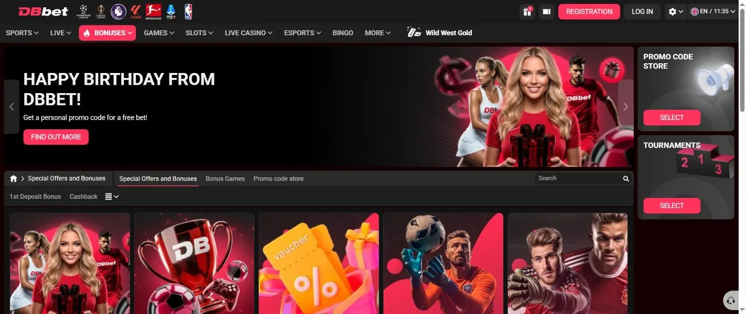 DBbet bonus catalogue in English