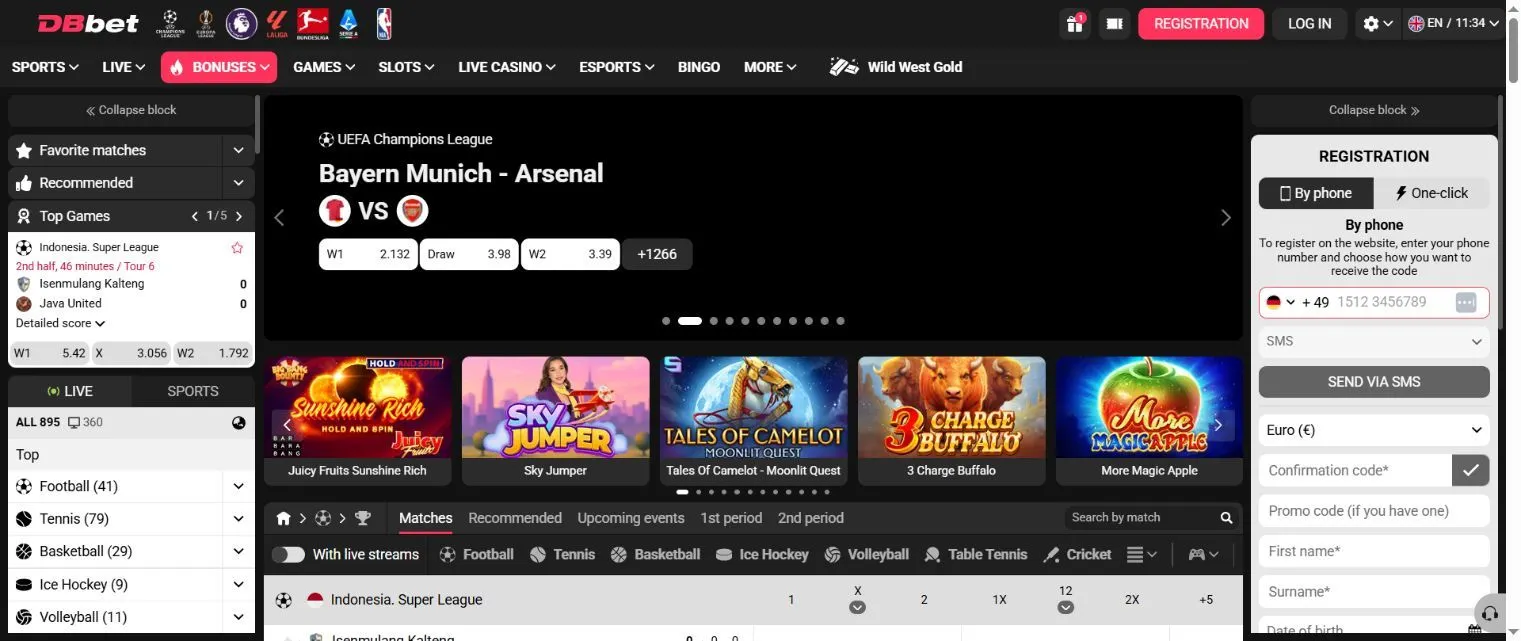 DBbet English home page and sportsbook