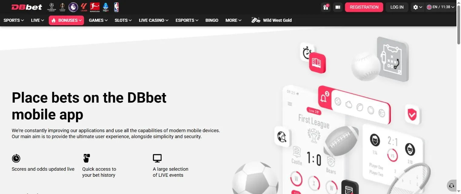 DBbet mobile options in English
