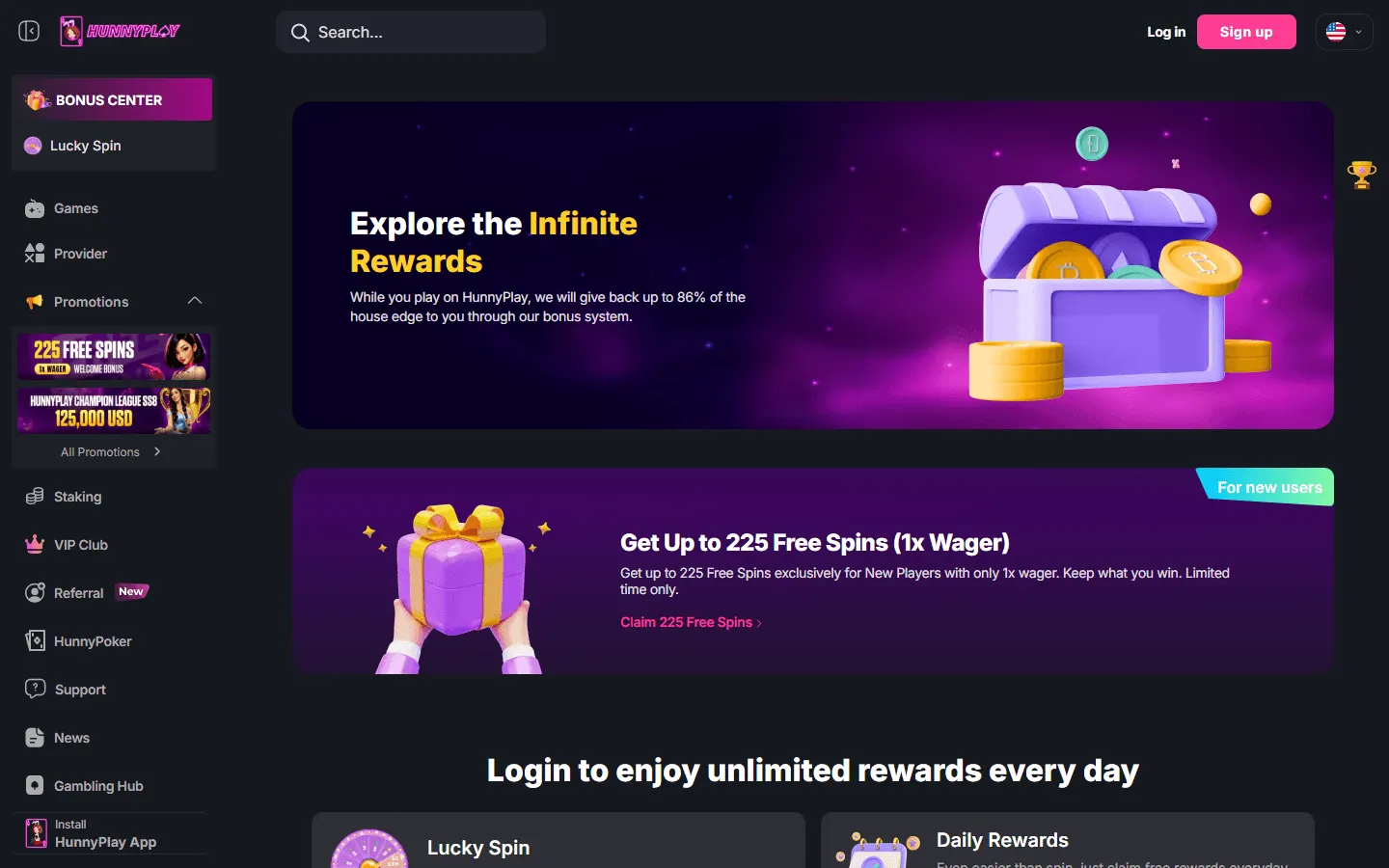 HunnyPlay Bonus Center and public promotion