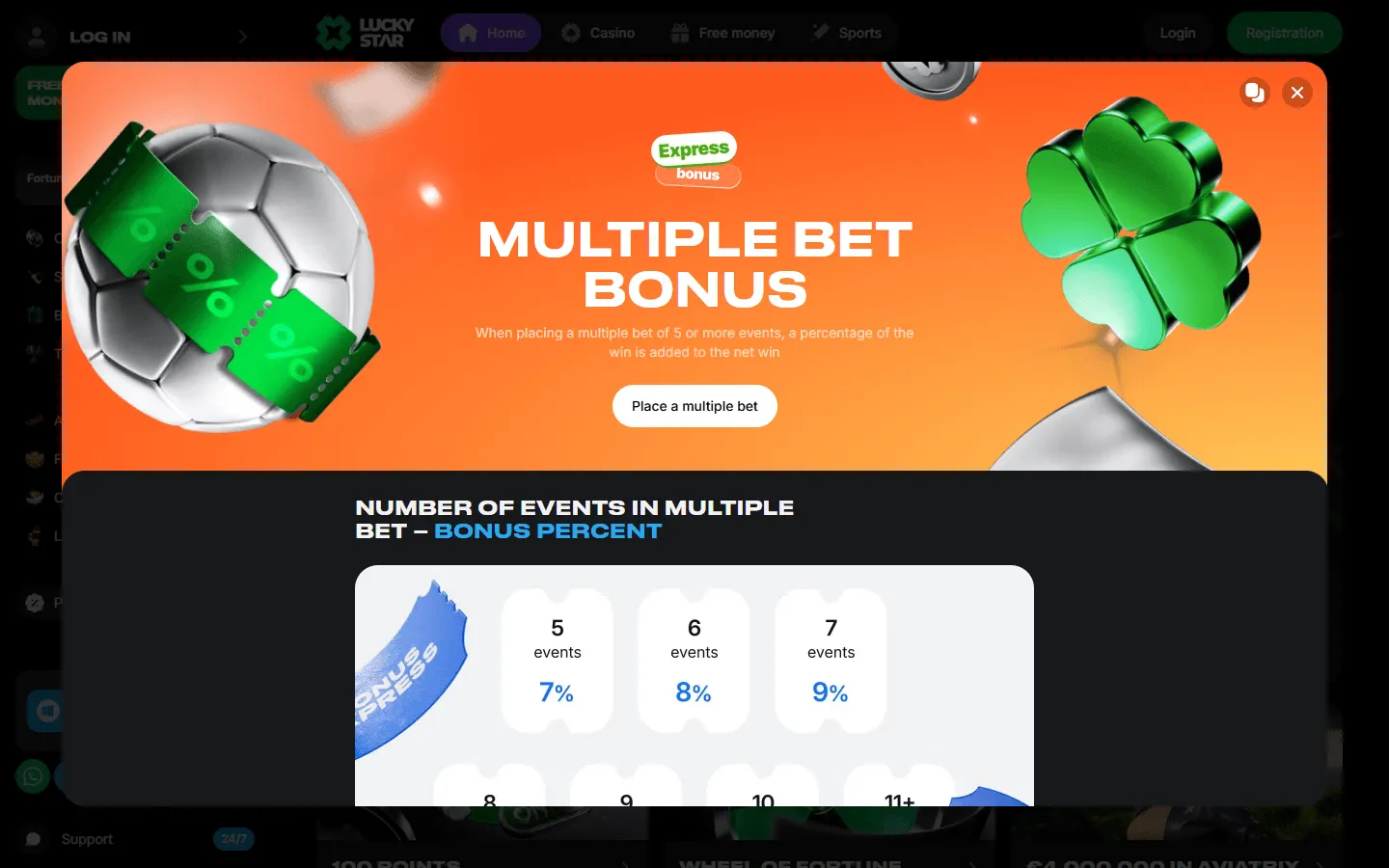 Lucky Star sportsbook multiple bet bonus table