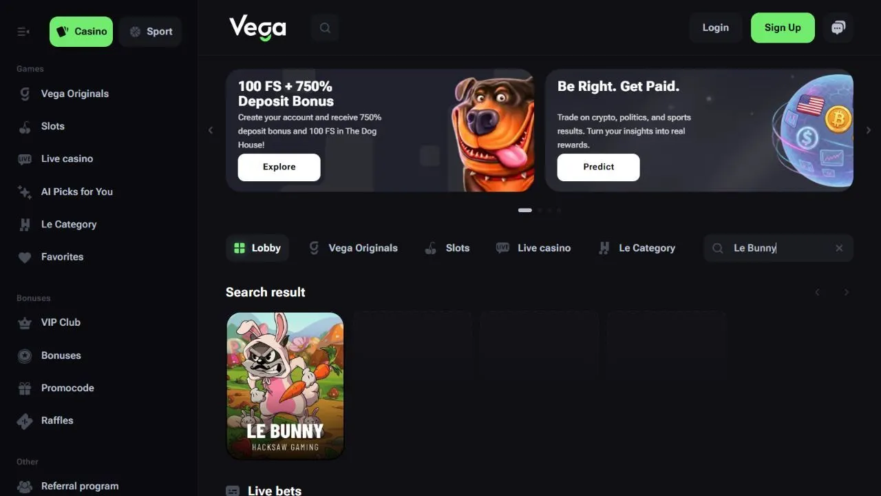Le Bunny by Hacksaw Gaming in the Vega.bet game search